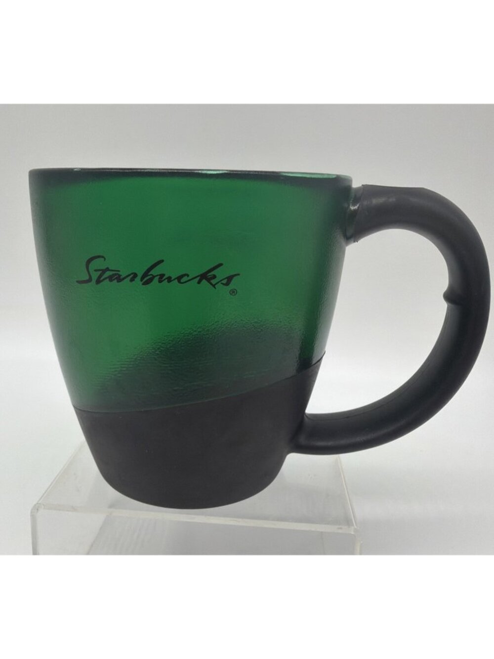 VTG 2001 Starbucks GREEN Barista Translucent Plastic Travel Cup Mug 12oz Rubber